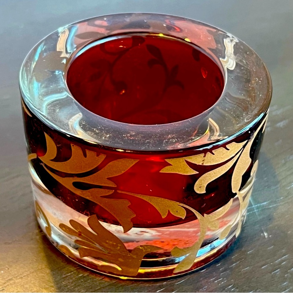 5 Luxe Moroccan Red and gold Glass Votive Holder with 22 K Gold Moorish Floral